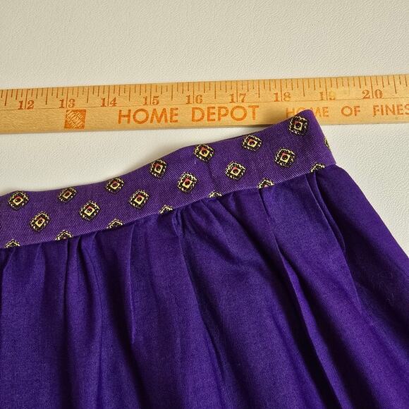 Hand Embroidered Purple Red Embroidered 70s Maxi Skirt Indian Mirrow Border XL - Picture 10 of 12